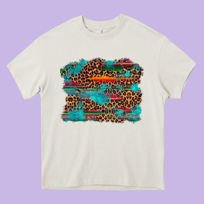 Western Serape Leopard Turquoise  Background Heavy Core Tee Designed By Artiststas