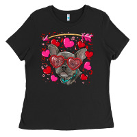 Black Valentine's day french bulldog puppy Ladies Tee - RanaPortraitStore
