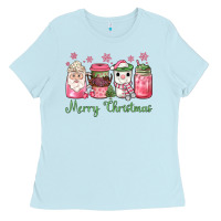 Baby Blue pink  merry christmas coffee Ladies Tee - JahusDesignShop