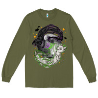 Army Green Magical cats ghost with moon Halloween Long Sleeve Tee - NancyCooperArtShop