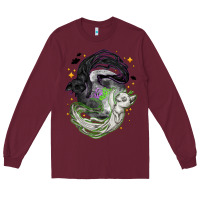 Burgundy Magical cats ghost with moon Halloween Long Sleeve Tee - NancyCooperArtShop