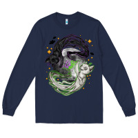 Navy Magical cats ghost with moon Halloween Long Sleeve Tee - NancyCooperArtShop