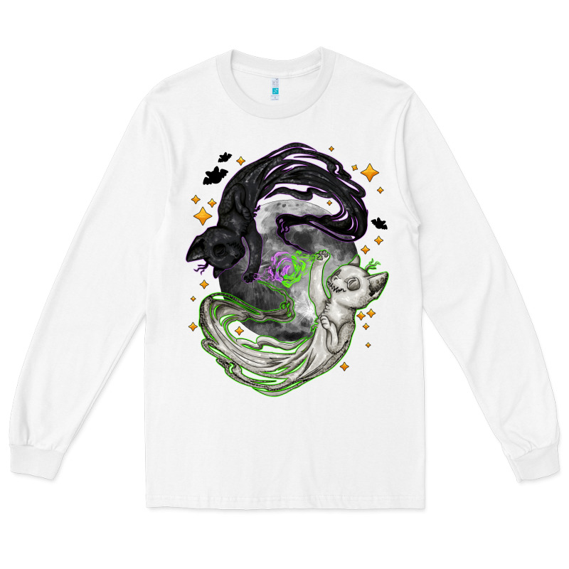 Magical Cats Ghost With Moon Halloween Long Sleeve Tee by NancyCooperArtShop | Teevron