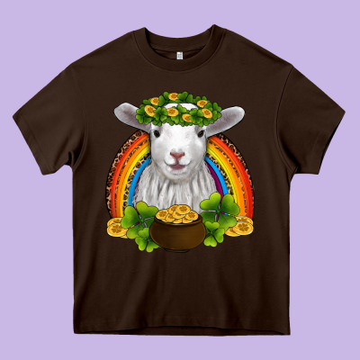 St Patricks Day Baby Sheep Shamrocks Gold Rainbow Heavy Core Tee Designed By Ranaportraitstore