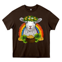 Chocolate Brown st patricks day baby sheep shamrocks gold rainbow Heavy Core Tee - RanaPortraitStore