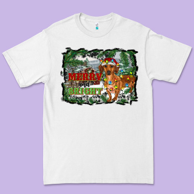 Merry And Bright  Dachshund With Farm Premium Tee Designed By Ranaportraitstore