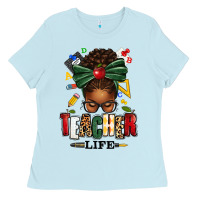 Baby Blue teacher life afro messy bun Ladies Tee - texasbilliewilder