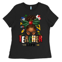 Black teacher life afro messy bun Ladies Tee - texasbilliewilder