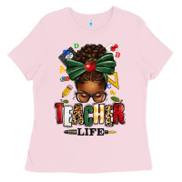 Bubblegum Pink teacher life afro messy bun Ladies Tee - texasbilliewilder