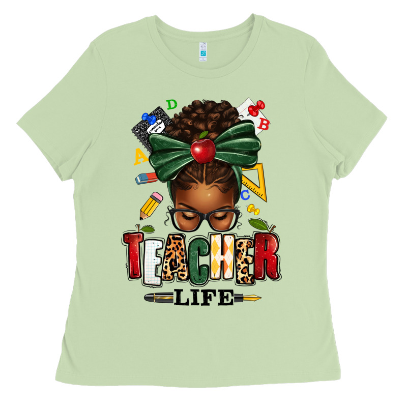 Teacher Life Afro Messy Bun Ladies Tee by texasbilliewilder | Teevron
