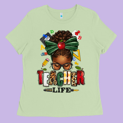 Ladies Tee teacher life afro messy bun