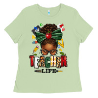 Matcha teacher life afro messy bun Ladies Tee - texasbilliewilder