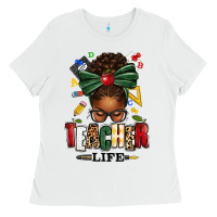 White teacher life afro messy bun Ladies Tee - texasbilliewilder