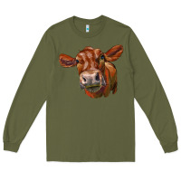 Army Green red angus face Long Sleeve Tee - LillyAllenDesigns