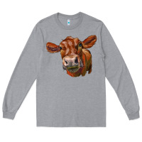Heather Grey red angus face Long Sleeve Tee - LillyAllenDesigns