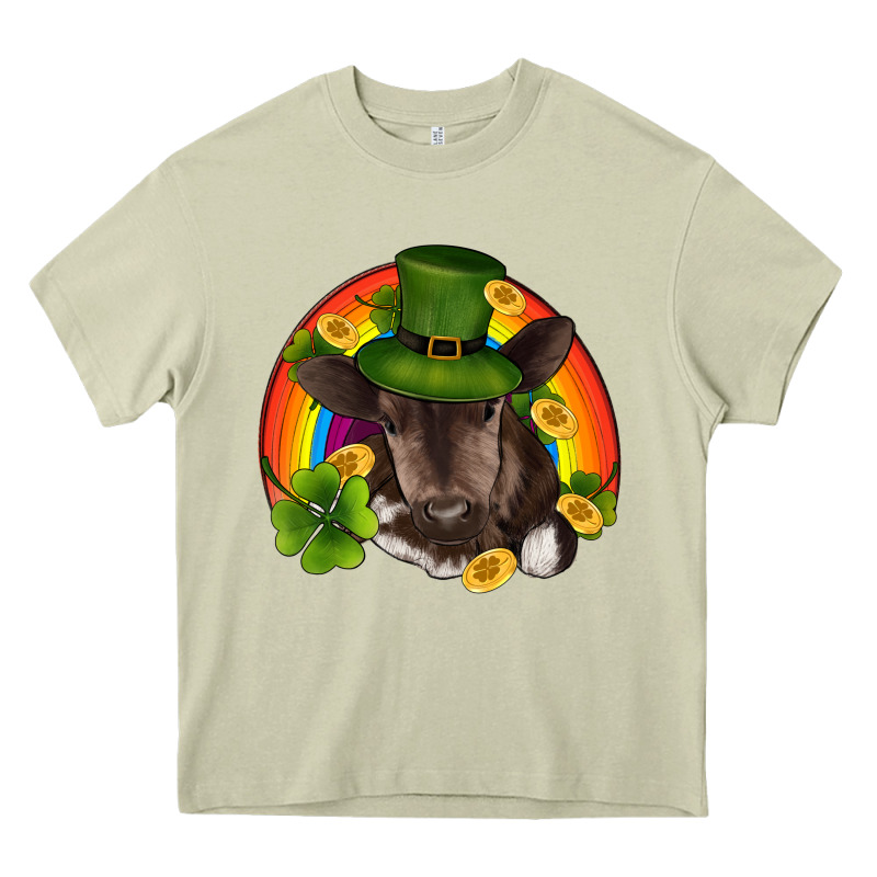 St Patricks Day Baby Cow Shamrock Rainbow Gold Heavy Core Tee by RanaPortraitStore | Teevron