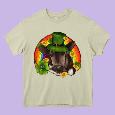 St Patricks Day Baby Cow Shamrock Rainbow Gold Heavy Core Tee Designed By Ranaportraitstore