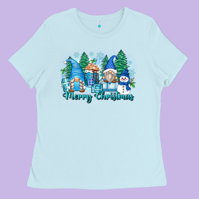 Merry Christmas Snowman Gnomes Ladies Tee Designed By Zillion Design Studio