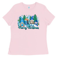 Bubblegum Pink merry christmas snowman gnomes Ladies Tee - Zillion Design Studio