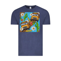 Vintage Denim school bus seamless pattern Vintage Tee - BundleAndBundleShop
