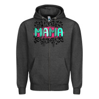 Charcoal Heather mama leopard Zipper Hoodie - MaliasSmallBusiness