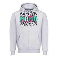 Heather Grey mama leopard Zipper Hoodie - MaliasSmallBusiness
