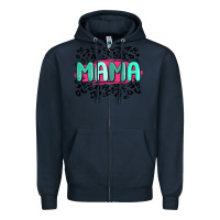 Navy mama leopard Zipper Hoodie - MaliasSmallBusiness