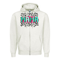 Oatmeal Heather mama leopard Zipper Hoodie - MaliasSmallBusiness