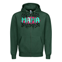 Sports Green mama leopard Zipper Hoodie - MaliasSmallBusiness
