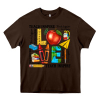Chocolate Brown teach love inspire teacher Heavy Core Tee - texasbilliewilder