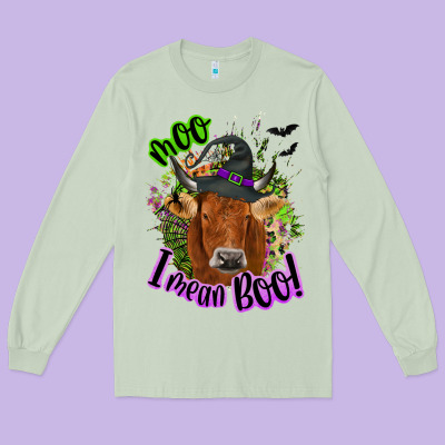 Moo I Mean Boo Cow Long Sleeve Tee Designed By Nancycooperartshop