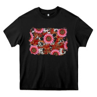 Black valentine's day sunflowers leopard cowhide background Heavy Core Tee - RanaPortraitStore