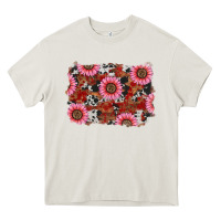 Cream valentine's day sunflowers leopard cowhide background Heavy Core Tee - RanaPortraitStore