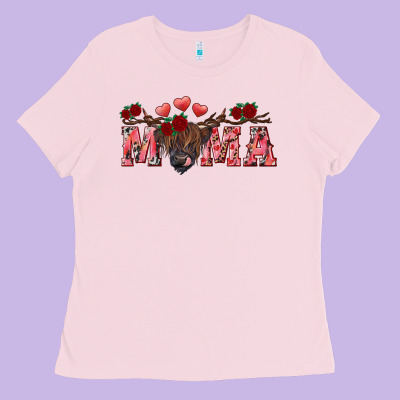 Ladies Tee Valentine's day mama black highland cow