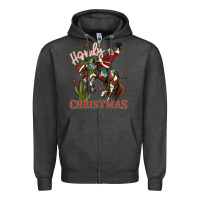 Charcoal Heather howdy christmas cowboy santa Zipper Hoodie - MaliasSmallBusiness