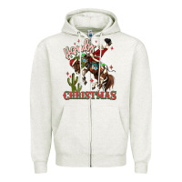 Oatmeal Heather howdy christmas cowboy santa Zipper Hoodie - MaliasSmallBusiness