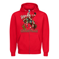 Red howdy christmas cowboy santa Zipper Hoodie - MaliasSmallBusiness