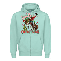 Seafoam howdy christmas cowboy santa Zipper Hoodie - MaliasSmallBusiness