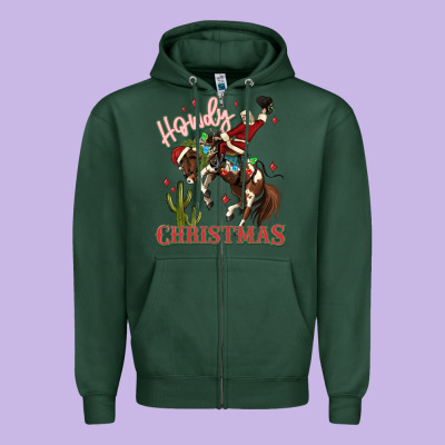 Howdy Christmas Cowboy Santa Zipper Hoodie Designed By Maliassmallbusiness