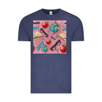 Vintage Denim Teacher Seamless Pattern Vintage Tee - BundleAndBundleShop