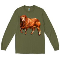 Army Green red angus bull Long Sleeve Tee - LillyAllenDesigns