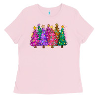Bubblegum Pink christmas trees and lights Ladies Tee - Zillion Design Studio