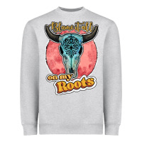 Heather Grey blame it all on my roots bull skull black Heavyweight Sweatshirt - JahusDesignShop