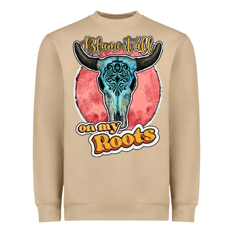 Blame It All On My Roots Bull Skull Black Heavyweight Sweatshirt by JahusDesignShop | Teevron