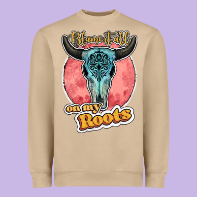 Blame It All On My Roots Bull Skull Black Heavyweight Sweatshirt Designed By Jahusdesignshop