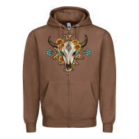 Chestnut bull skull with aztec sunflower leopard Zipper Hoodie - MaliasSmallBusiness