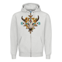 Dove Grey bull skull with aztec sunflower leopard Zipper Hoodie - MaliasSmallBusiness