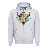 Heather Grey bull skull with aztec sunflower leopard Zipper Hoodie - MaliasSmallBusiness