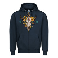 Navy bull skull with aztec sunflower leopard Zipper Hoodie - MaliasSmallBusiness