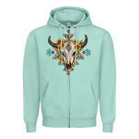 Seafoam bull skull with aztec sunflower leopard Zipper Hoodie - MaliasSmallBusiness